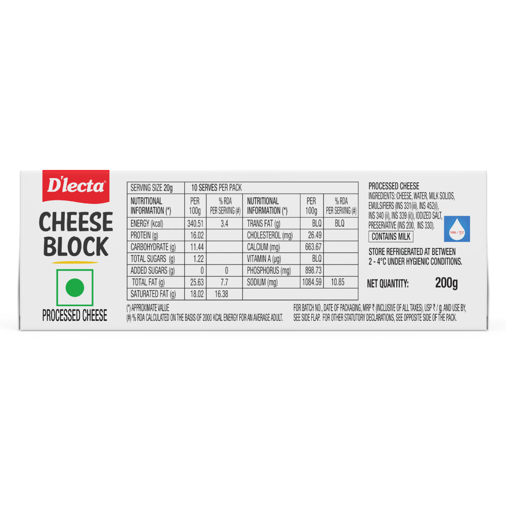 D'lecta Cheese Block - 200g at Best Price | Buy Online