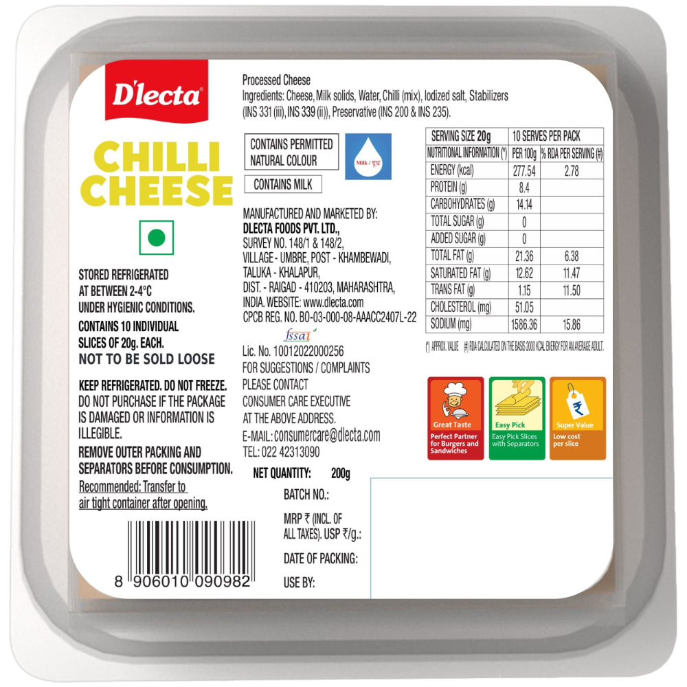 DLECTA CHILLI CHEESE SLICE 200 g