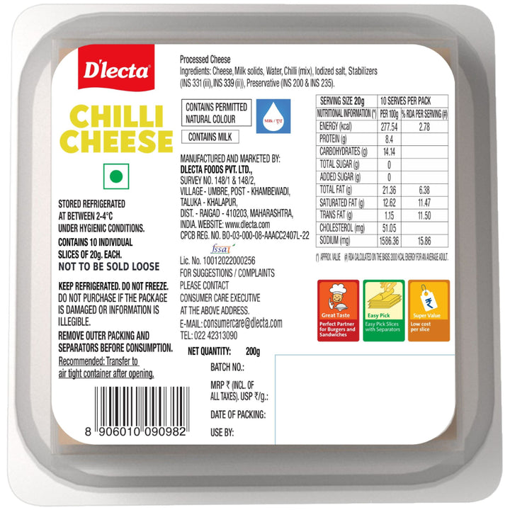 DLECTA CHILLI CHEESE SLICE 200 g