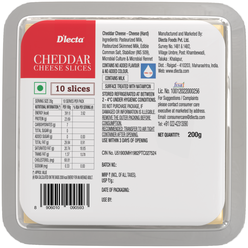 NATURAL CHEDDAR CHEESE SLICES 200 g